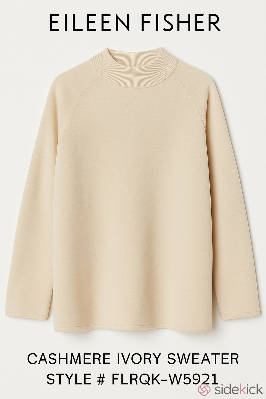 Eileen Fisher recycled Cashmere/wool mock neck ivory sweater with ribbed trim XL